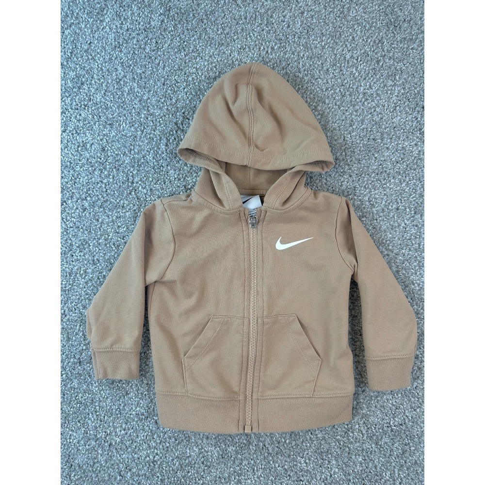 Nike Hoodie Baby 12M Tan Brown Full Zip Sweatshirt Swoosh Logo Unisex